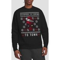 Deadpool Men's Coming To Town Christmas Jumper Sweatshirt Black | Size: XL