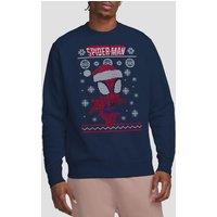 Spider Man Men's Spiderman Snowflake Christmas Jumper Sweatshirt Navy | Size: Medium