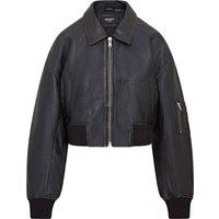 Infinity Leather Women's Oversized Leather MA-1 Bomber Jacket in Black | Size: 22