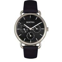 Bertha Women's Gwen Leather-Band Watch with Day & Date in Black