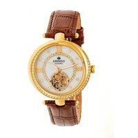 Stella Automatic Semi-Skeleton MOP Leather-Band Watch