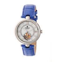 Stella Automatic Semi-Skeleton MOP Leather-Band Watch