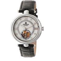 Stella Automatic Semi-Skeleton MOP Leather-Band Watch