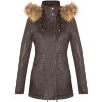 Infinity Leather Women's Slim Fit Leather Hooded Parka Jacket-Northam in Brown | Size: 24