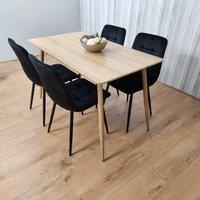 KOSY KOALA Rectangle Oak Effect Kitchen Dining Table With 4 Black Velvet Tufted Chairs Dining Set in Grey