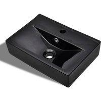 Berkfield Home Ceramic Bathroom Sink Basin Faucet/Overflow Hole Black Rectangular