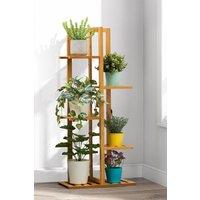 H&O Direct Rustic Wooden 5-Tiered Potted Plant Stand in Brown