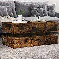 Berkfield Home Coffee Table with LED Lights Smoked Oak 90x50x40 cm in Brown | Size: 90 x 50 x 40 cm