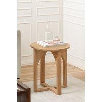 MH London Solid Mango Wood Round Side Table, Bedside End Table with Arched X-Base for Living Room & Bedroom - Viera in Natural