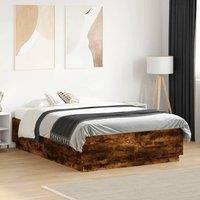 Berkfield Home Bed Frame with LED without Mattress Smoked Oak 120x190 cm Small Double in Brown