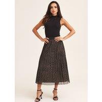Gini London Women's Black Animal Print Mesh Overlay Pleated Midi Skirt | Size: 8
