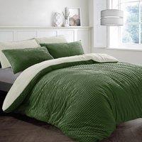 Velosso Plush Corduroy Teddy Warm & Cosy Duvet Cover & Pillowcase Set in Olive | Size: Single