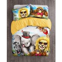 Velosso Selfie Animal Teddy Warm & Cosy Duvet Cover & Pillowcase Set in Yellow | Size: Double