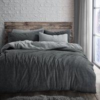 Velosso Teddy Two Tone Warm & Cosy Duvet Cover & Pillowcase Set in Charcoal | Size: Single