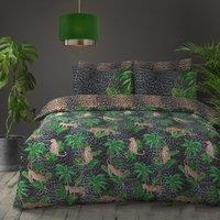 Velosso Leopard Jungle Cotton Rich Printed Duvet Cover & Pillowcase Set in Green | Size: Double