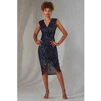 Jolie Moi Women's Aisla Ruched Sequin Bodycon Dress in Navy | Size: 18