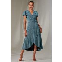 Jolie Moi Women's Marlie Metallic Angel Sleeve Maxi Dress in Blue | Size: 16