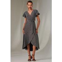 Jolie Moi Women's Marlie Metallic Angel Sleeve Maxi Dress in Metallic Silver | Size: 14