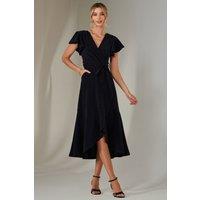 Jolie Moi Women's Marlie Metallic Angel Sleeve Maxi Dress in Navy | Size: 16