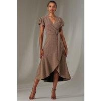 Jolie Moi Women's Marlie Metallic Angel Sleeve Maxi Dress in Gold | Size: 14