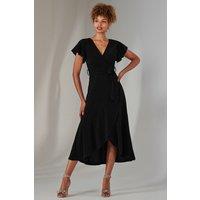 Jolie Moi Women's Marlie Metallic Angel Sleeve Maxi Dress in Black | Size: 8