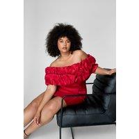 NastyGal Women's Plus Taffeta Ruched Bardot Mini Dress in Dark Red | Size: 20