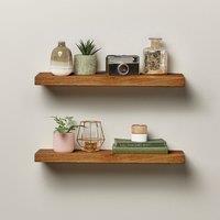 Off the Grain 2 Pack Wooden Floating Shelves - Solid Oak with Walnut Finish- 15cm Deep with Floating Rod Brackets in Dark Brown | Size: 30 cm x 15 cm