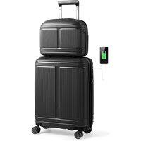 Gymax 2Pcs Luggage Set 20 Carry-on Suitcase 14 Cosmetic Case With USB Port in Black
