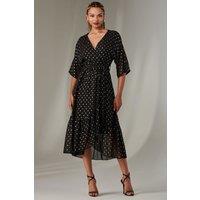 Jolie Moi Women's Rita Ruffle Hem Chiffon Midi Dress in Metallic Gold | Size: 14