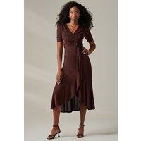 Jolie Moi Women's Metallic Tie Waist Wrapped Maxi Dress in Red | Size: 14