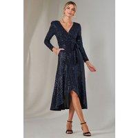 Jolie Moi Women's Long Sleeve Metallic Spot Maxi Dress in Navy | Size: 12