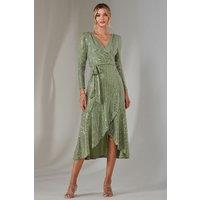 Jolie Moi Women's Long Sleeve Metallic Spot Maxi Dress in Green | Size: 10
