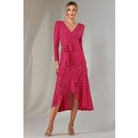 Jolie Moi Women's Long Sleeve Metallic Spot Maxi Dress in Fuchsia | Size: 14