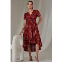 Jolie Moi Women's Petite Short Sleeve Midaxi Dress in Burgundy | Size: 8