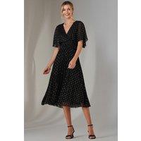 Jolie Moi Women's Metallic Spot Chiffon Pleated Dress in Black | Size: 14