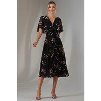 Jolie Moi Women's Floral Print Chiffon Pleated Dress in Pink | Size: 10