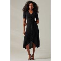 Jolie Moi Women's Metallic Tie Waist Wrapped Maxi Dress in Black | Size: 10