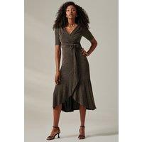 Jolie Moi Women's Metallic Tie Waist Wrapped Maxi Dress in Metallic Gold | Size: 18