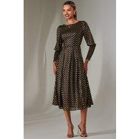 Jolie Moi Women's Puff Sleeve Gold Spotty Midaxi Dress in Black | Size: 14