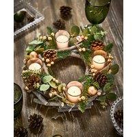 Dibor Set of 2 Eucalyptus & Cinnamon Round Centrepiece Christmas Decoration Tealight Holder Candle Holders 30cm in Green | Size: 2 Pack