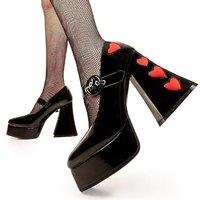 Lamoda Women's Love Sick Black Patent Red Heart Platform 'Platform Heels' Chunky Gothic UK5 | Size: 7
