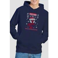 Spider Man Men's Snowflake Christmas Jumper Hoodie Navy | Size: Large