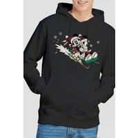 Mickey Mouse Men's Sledding For Christmas Hoodie Black | Size: 2XL