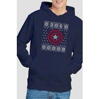 Captain America Men's Shield Christmas Jumper Hoodie Navy | Size: Medium