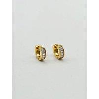 SVNX Women's Mini Huggie Hoop with Clear Stones in Gold