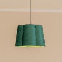 ValueLights Amy Velvet Scallop Shape Ceiling Floor Table Lamp Shade with LED Bulb in Bottle Green
