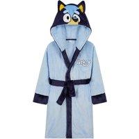 Bluey Dressing Gown Fleece Hooded Bath Robe Cosy Loungewear in Blue | Size: 4-5 Years