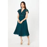 Petite Lace Top Pleated Skirt Fit & Flare Midi Dress
