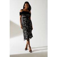 Coast Women's Bardot Detail Velvet Lace Pencil Dress With Contrast Lining in Black | Size: 8