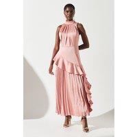 Sleeveless Ruffle Pleat Satin Back Crepe Dress
